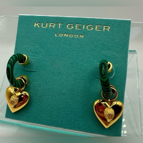 Kurt Geiger Green Hoop Heart Raven Earrings NWT - Picture 8 of 8